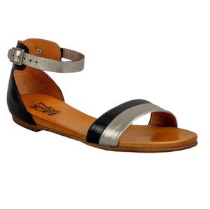 Miz Mooz Atlantic Leather Ankle Strap Black Silver Sandals